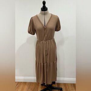 Caution To The Wind Tan Midi Dress